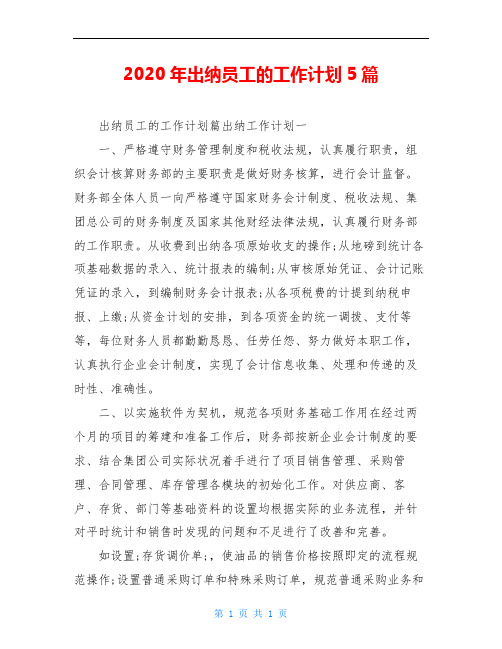 2020年出纳员工的工作计划5篇