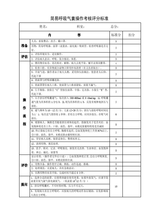 简易呼吸气囊操作考核评分标准