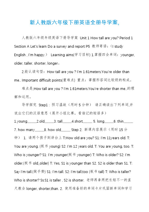 新人教版六年级下册英语全册导学案,