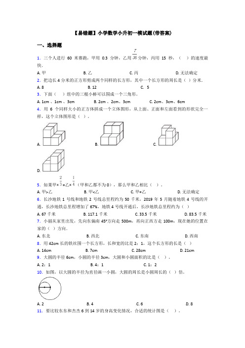 【易错题】小学数学小升初一模试题(带答案)