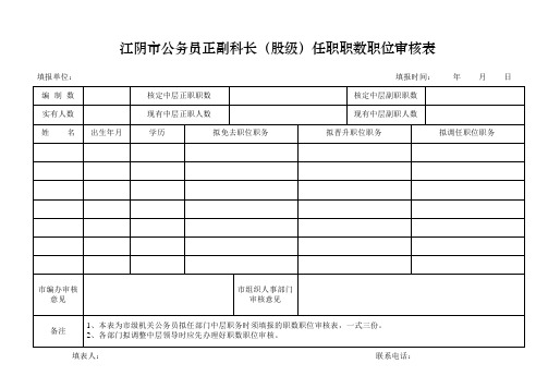 江阴市公务员正副科长股级任职职数职位审核表