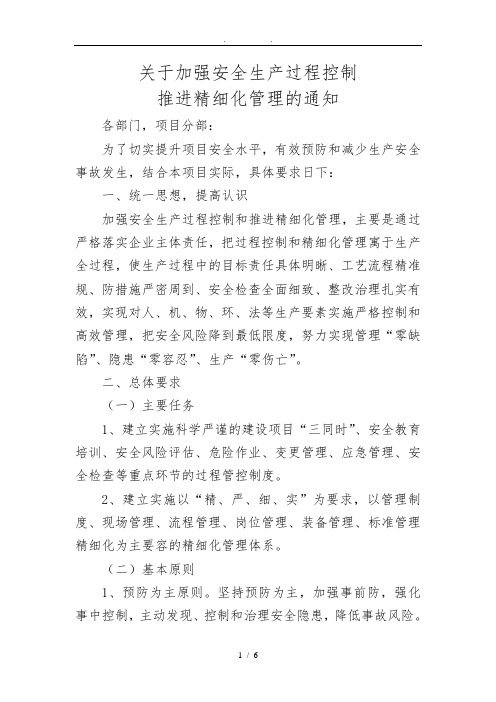 关于加强企业安全生产过程控制推进精细化管理的实施意见