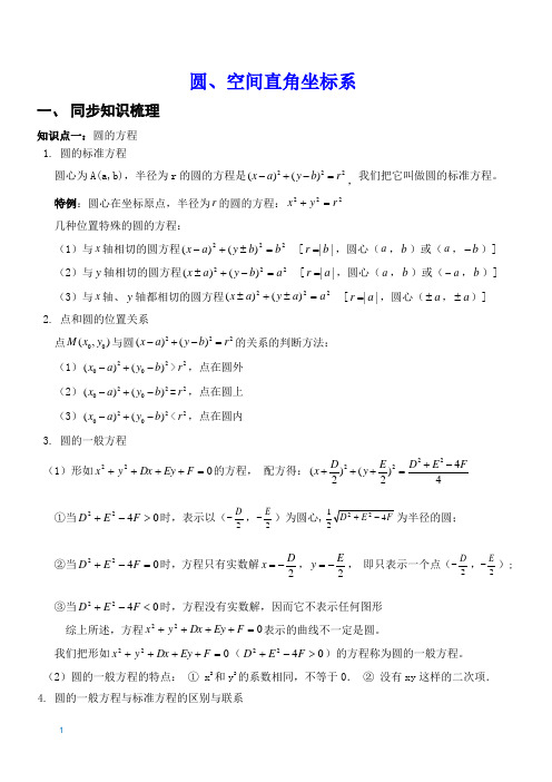 圆、空间直角坐标系  高中数学讲义