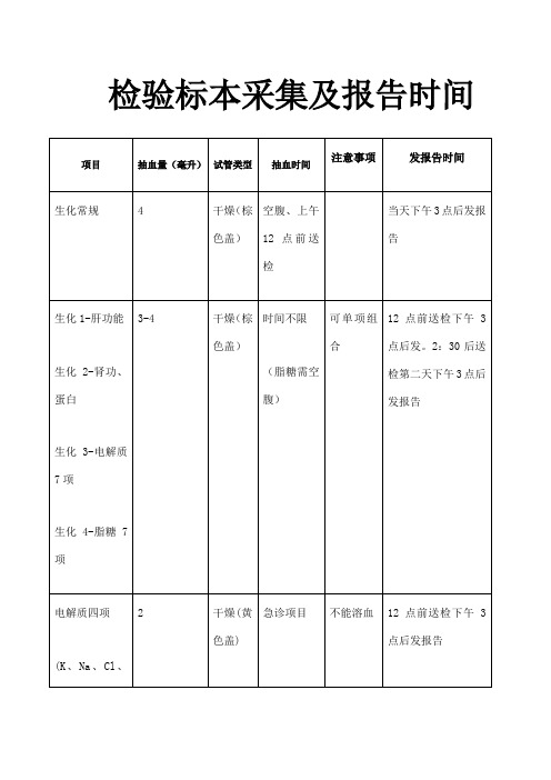 检验标本采集及报告时间抽血指南