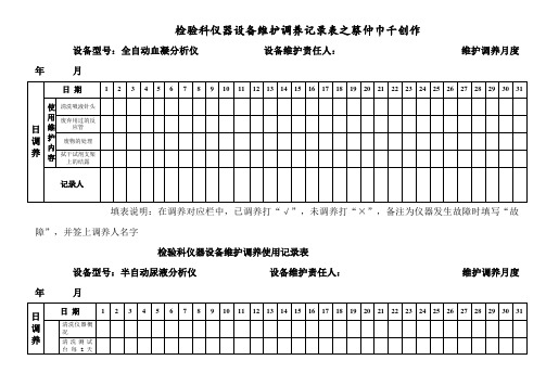 检验科仪器设备维护保养记录表