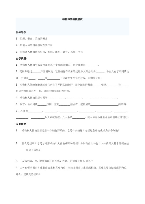 动物体的结构层次导学案