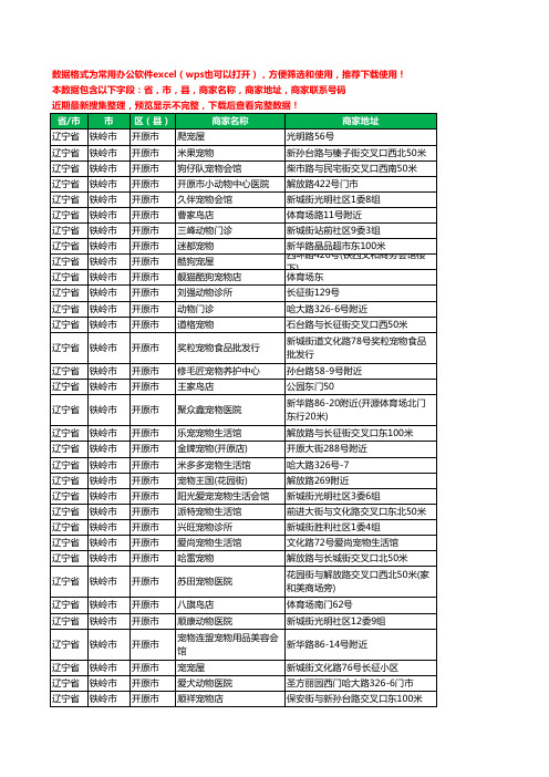 2020新版辽宁省铁岭市开原市宠物工商企业公司商家名录名单联系电话号码地址大全36家