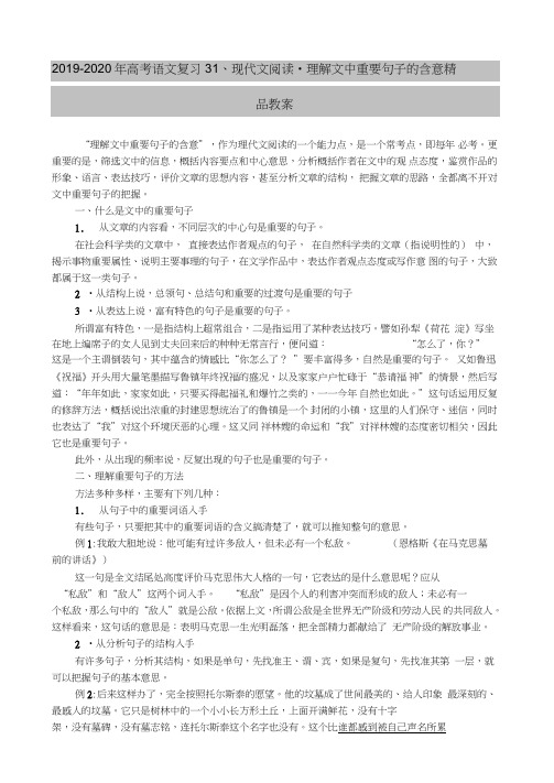 2019-2020年高考语文复习31、现代文阅读_理解文中重要句子的含意精品教案