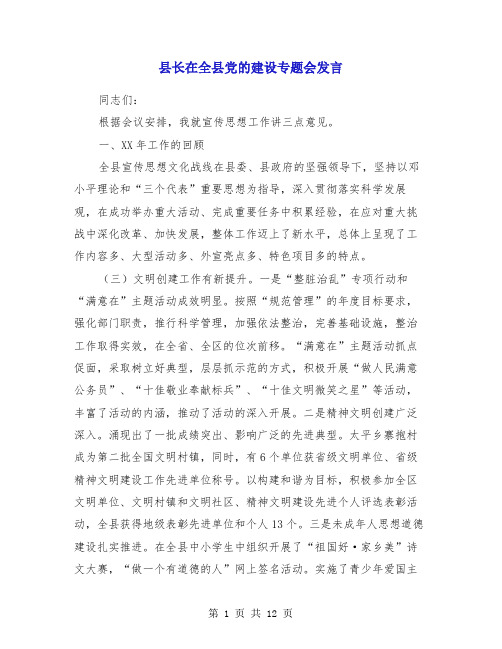 县长在全县党的建设专题会发言