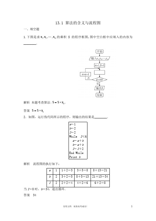 苏教版 高三数学 一轮复习---专项解析13.1 算法的含义与流程图
