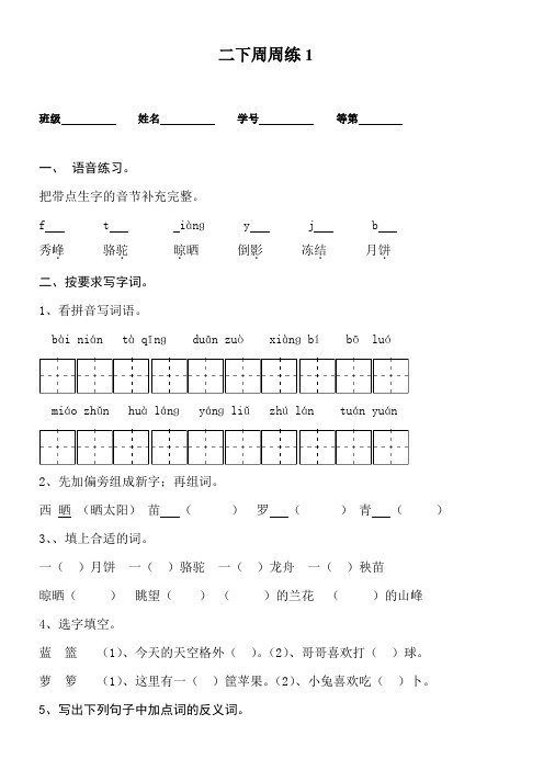 二年级语文下册第一周练习题