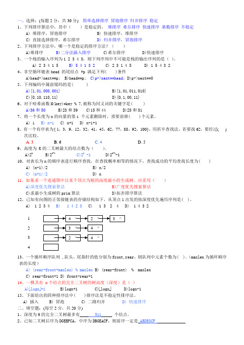 《数据结构与算法》期末练习题1