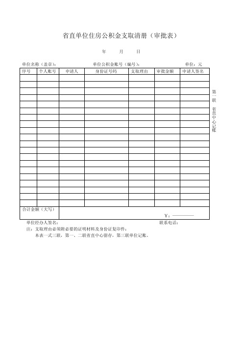 省直单位住房公积金支取清册(审批表)