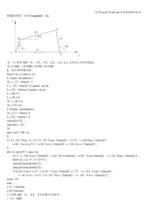 (完整word)用matlab分析曲柄摇杆机构