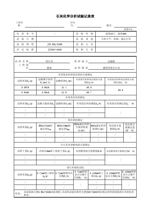 石灰化学分析试验记录表