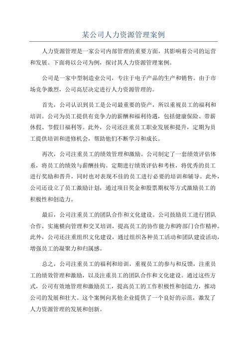 某公司人力资源管理案例