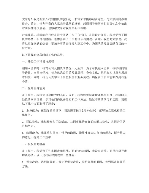 晨会新人总结发言稿范文