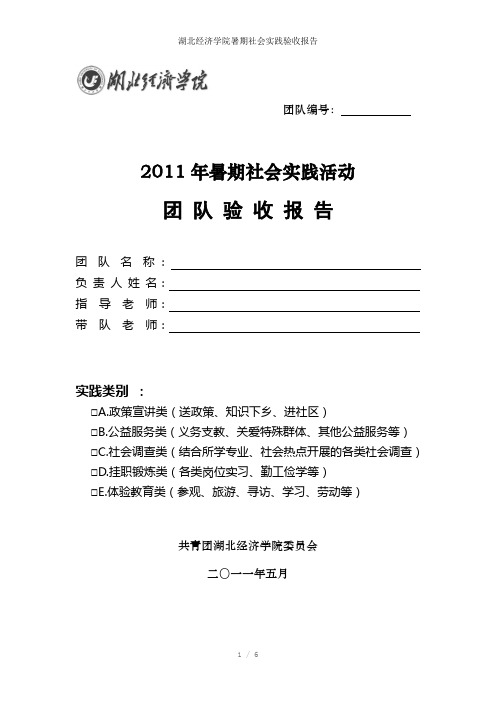 湖北经济学院暑期社会实践验收报告参考模板