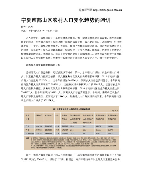 宁夏南部山区农村人口变化趋势的调研