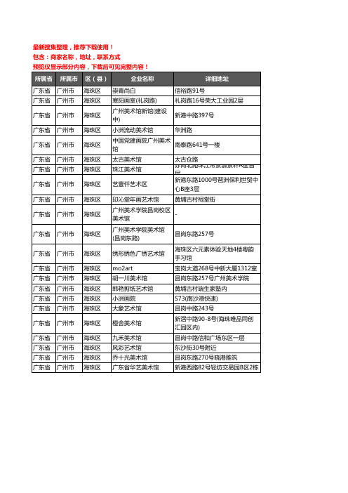 新版广东省广州市海珠区画廊企业公司商家户名录单联系方式地址大全22家