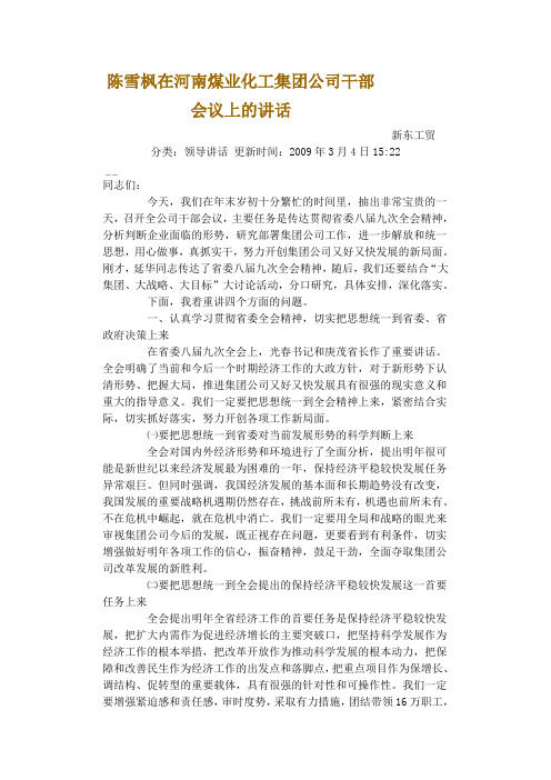 陈雪枫在河南煤业化工集团公司干部会议上的讲话