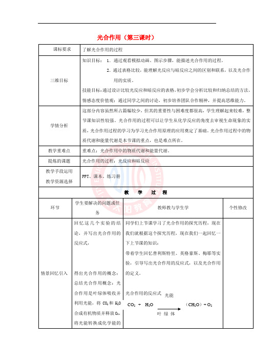 2018-2019学年高中生物 第四章 光合作用和细胞呼吸 4.2 光合作用 第三课时教案 苏教版必