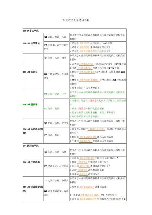 西北西南兰大政法大学考研书目