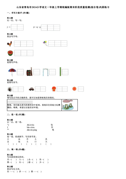 山东省青岛市2024小学语文一年级上学期统编版期末阶段质量检测(综合卷)巩固练习