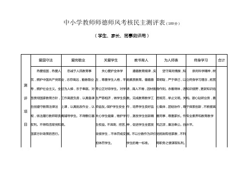 师德师风民主测评表