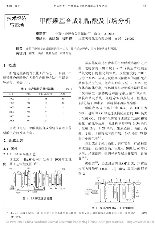 甲醇羰基合成制醋酸及市场分析