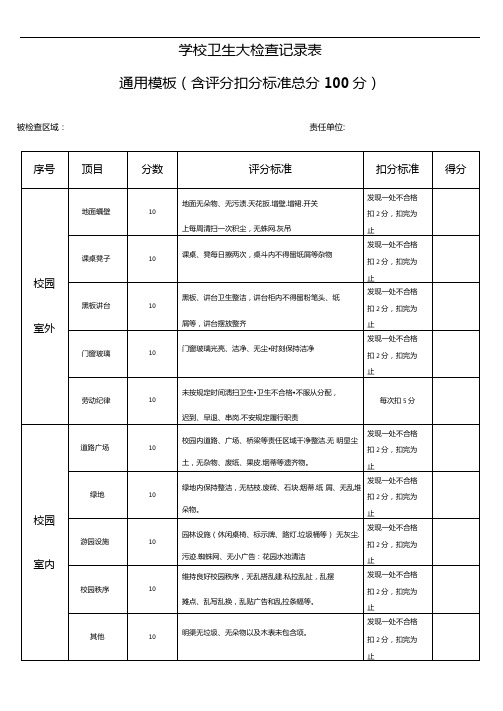 学校卫生检查记录表模板含评分扣分标准总分100