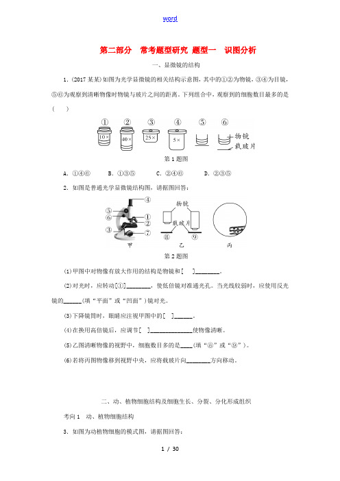 北京市中考生物总复习 考点突破精练 第二部分 常考题型研究 题型一 识图分析-人教版初中九年级全册生