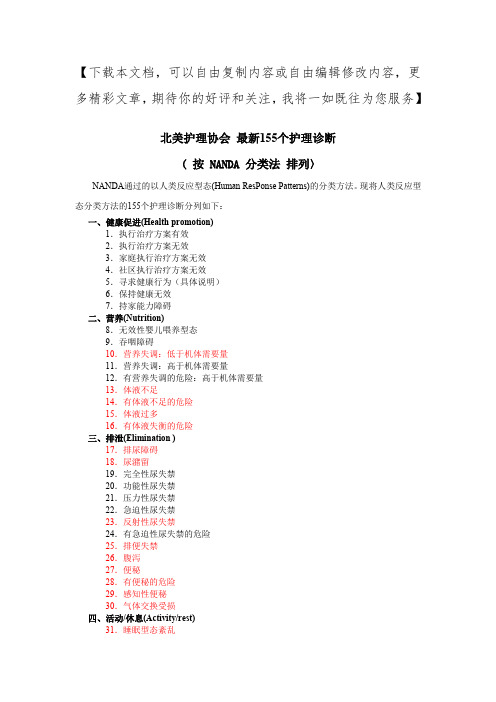 北美护理协会__最新155个护理诊断