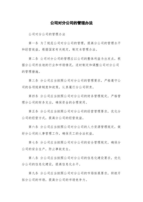 公司对分公司的管理办法