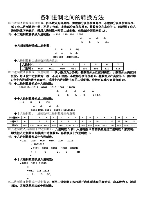 各种进制之间的转换方法