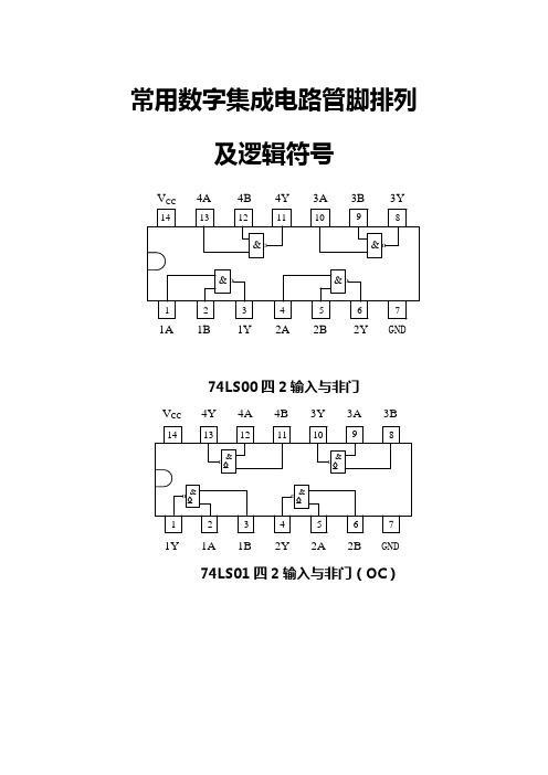 常用数字集成电路管脚排列及逻辑符号。