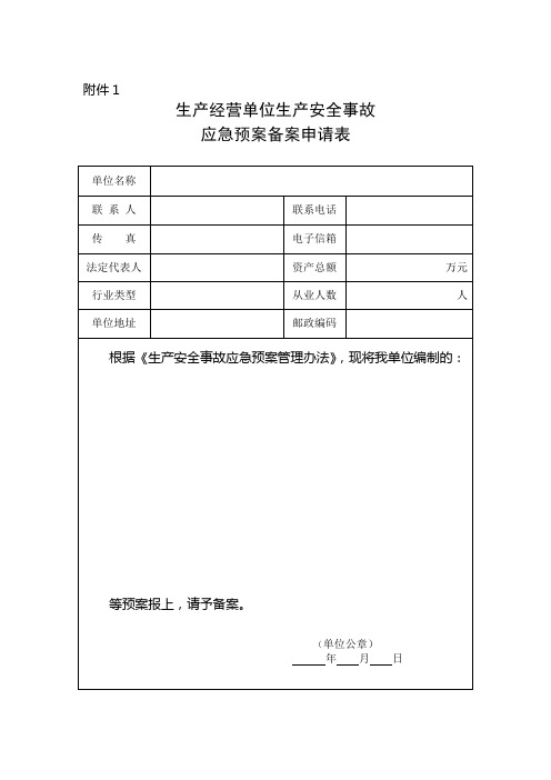 应急预案所有表格