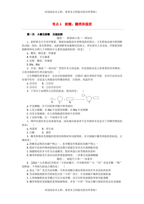 2023版新教材高考生物复习特训卷第一单元走近细胞及组成细胞的分子考点4核酸糖类和脂质