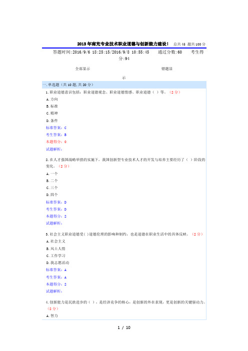 2013年南充专业技术职业道德与创新能力建设