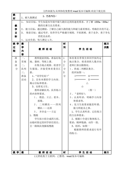 初中体育11耐久跑教案