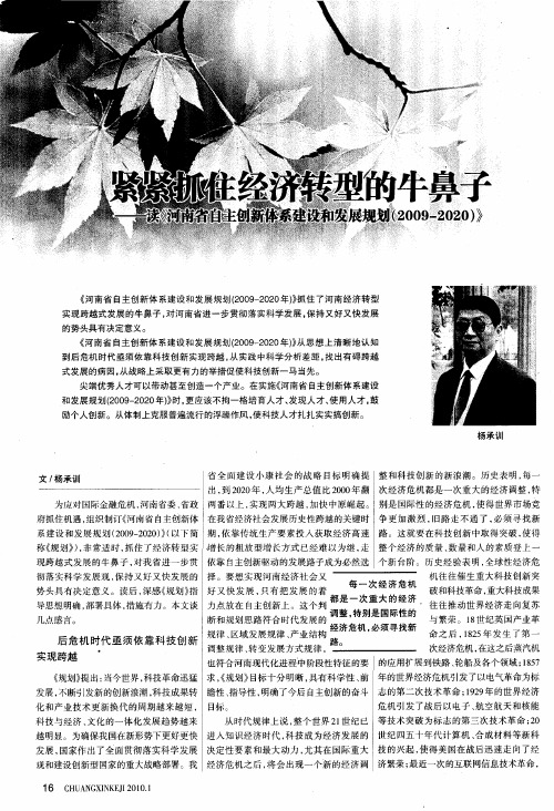 紧紧抓住经济转型的牛鼻子——读《河南省自主创新体系建设和发展规划(2009-2010)》