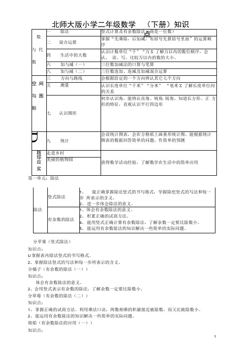 最新北师大版小学二年级下册数学知识点汇总