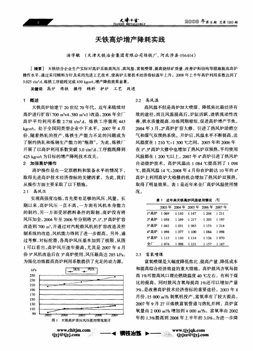 天铁高炉增产降耗实践