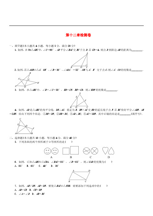 人教版八年级数学上册单元检测卷：第十二章   全等三角形(word版,含答案)