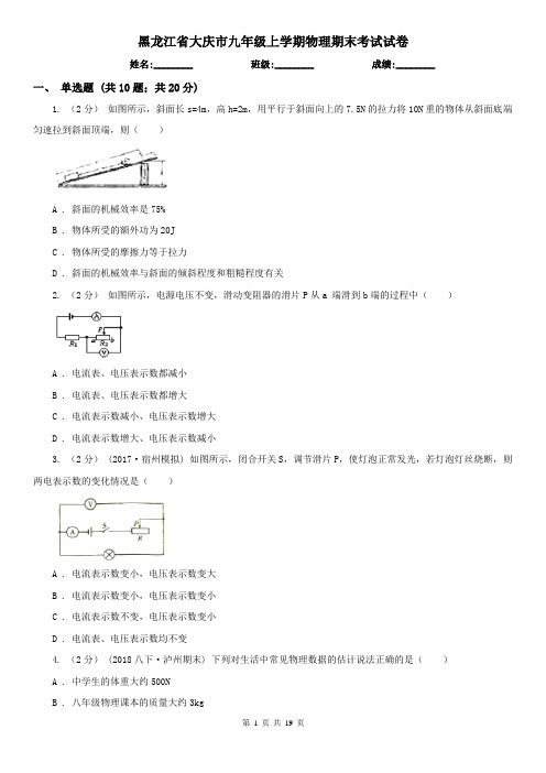 黑龙江省大庆市九年级上学期物理期末考试试卷