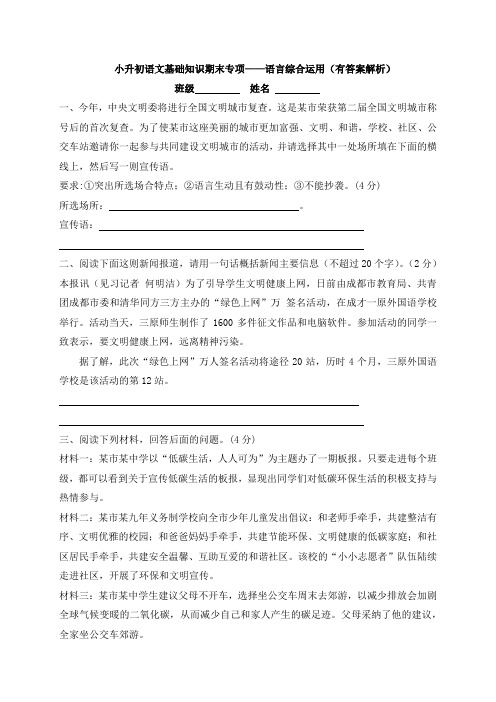 小升初语文基础知识专项——语言综合运用(有答案解析)