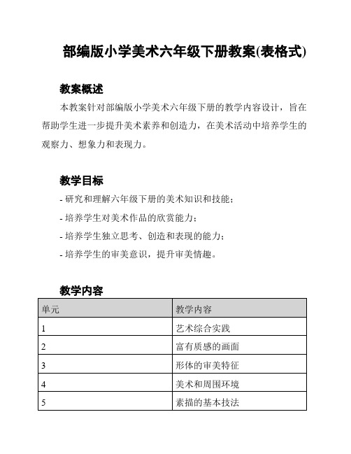 部编版小学美术六年级下册教案(表格式)