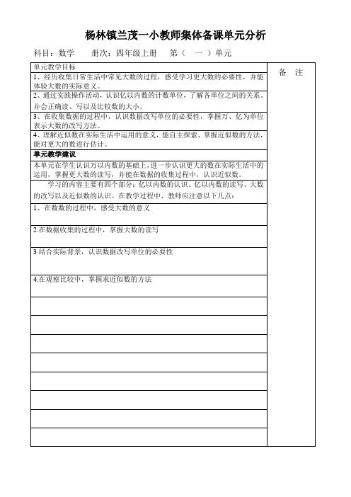 小学四年级上册数学集体备课全册教案