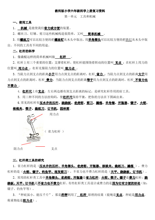 六年级上册科教版科学期末复习资料