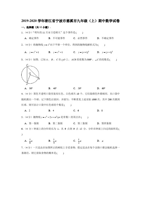 2019-2020学年浙江省宁波市慈溪市九年级(上)期中数学试卷 (解析版)